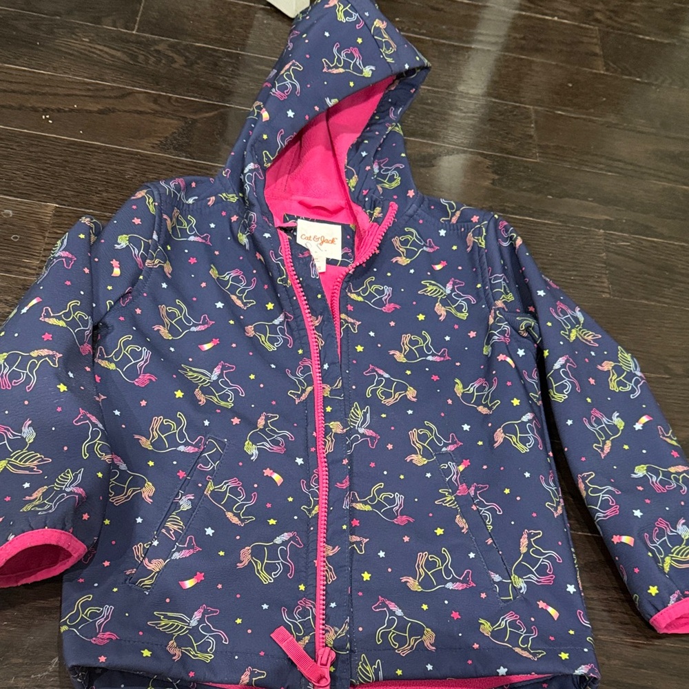 Cat & Jack Kids Navy Unicorn Raincoat with Pink Lining